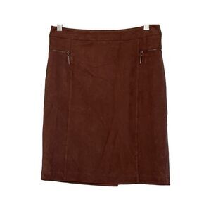 Alberto Makali Faux Suede Mini Skirt Brown Pencil Zipper Pocket Detail 6
